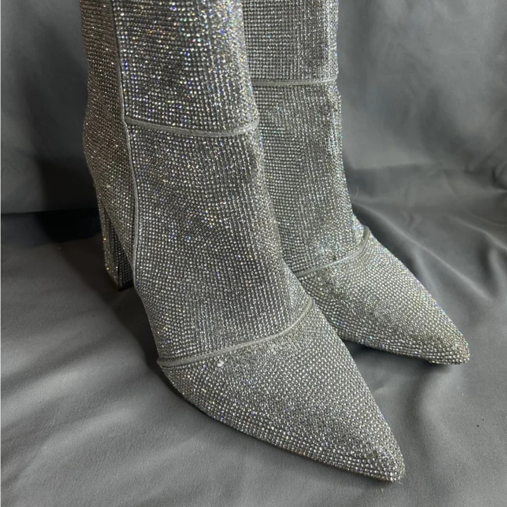Steve Madden Sparkling Silver Rhinestone Heeled Boots with Lulu Townsend Clutch